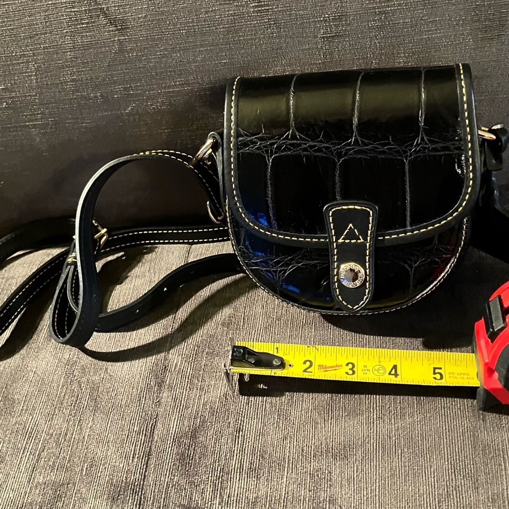 Dooney & Burke Black Mini Croc-Embossed Leather Crossbody Bag